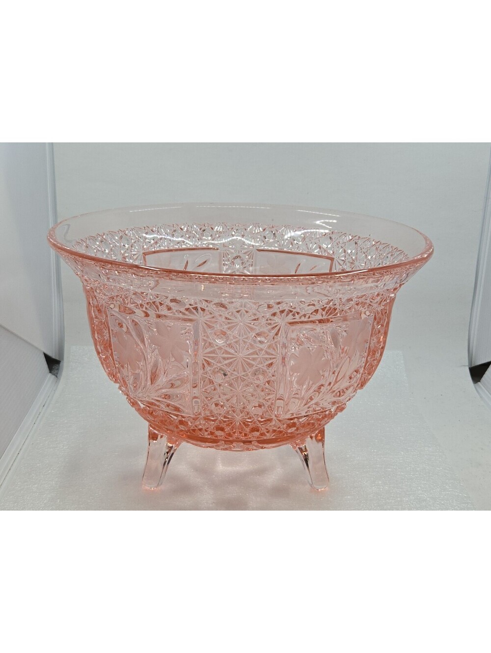 McKee "Snappy" Pink Cut Glass Large 3 Footed Flared Rim Innovation Bowl READ